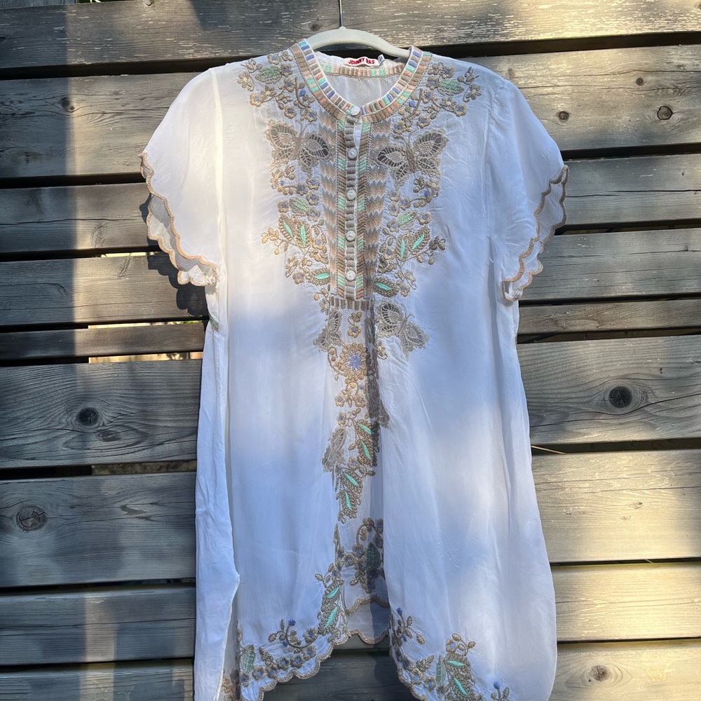 Johnny Was Most Beautiful Embroidered White Tunic Top